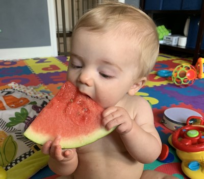 baby eats perfect watermelon